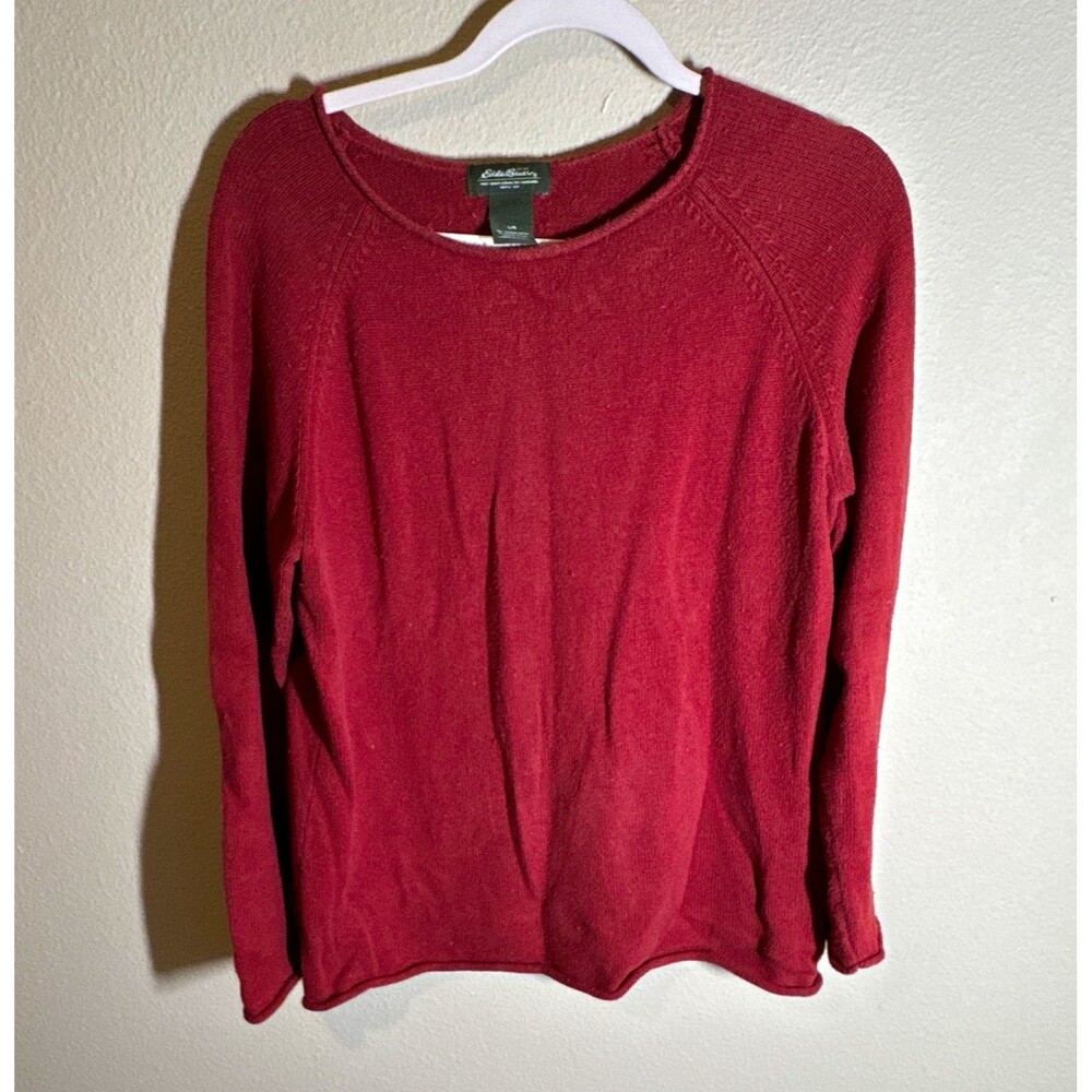 Eddie Bauer Women’s Knit Pullover Sweater Crew Neck Raglan Red Size L